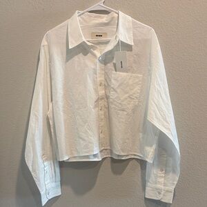 NWT Buck Mason White Mainstay Cut Off Long Sleeve Button Down Retail $148 XL